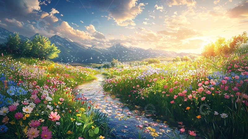 高清大图下载【趣麦麦图】阳光花海山川溪流