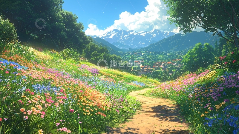 高清大图下载【趣麦麦图】山间野花小路