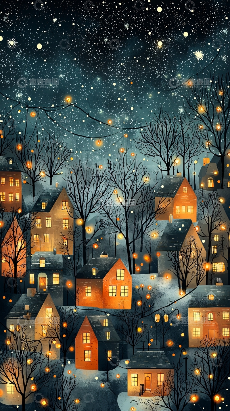 高清大图下载【趣麦麦图】冬夜小镇