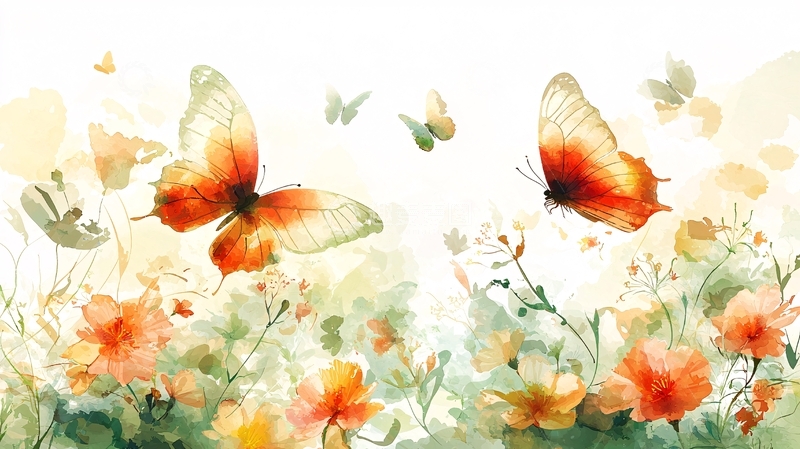 高清大图下载【趣麦麦图】水彩蝴蝶花卉