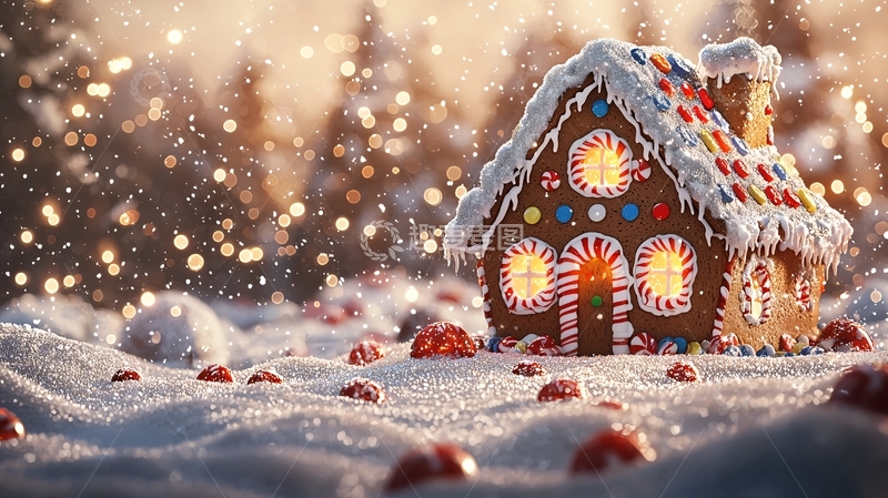 高清大图下载【趣麦麦图】圣诞姜饼屋雪景