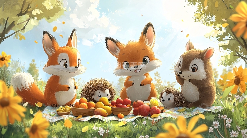 高清大图下载【趣麦麦图】森林动物野餐图