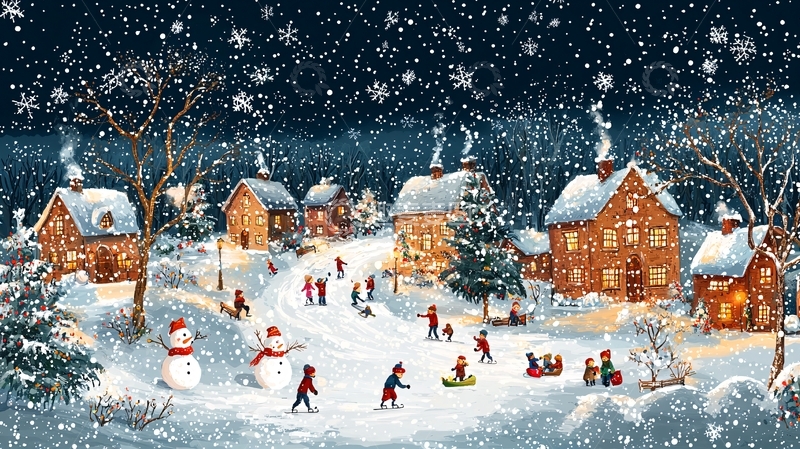 高清大图下载【趣麦麦图】下雪的冬夜乡村