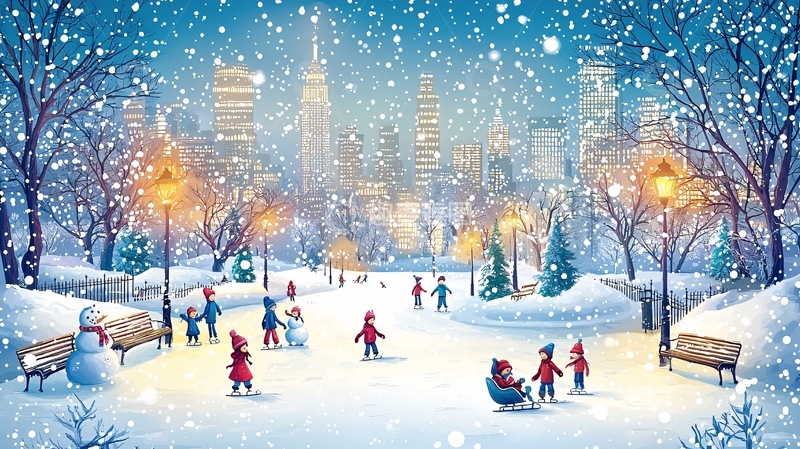 高清大图下载【趣麦麦图】冬日城市公园雪景图