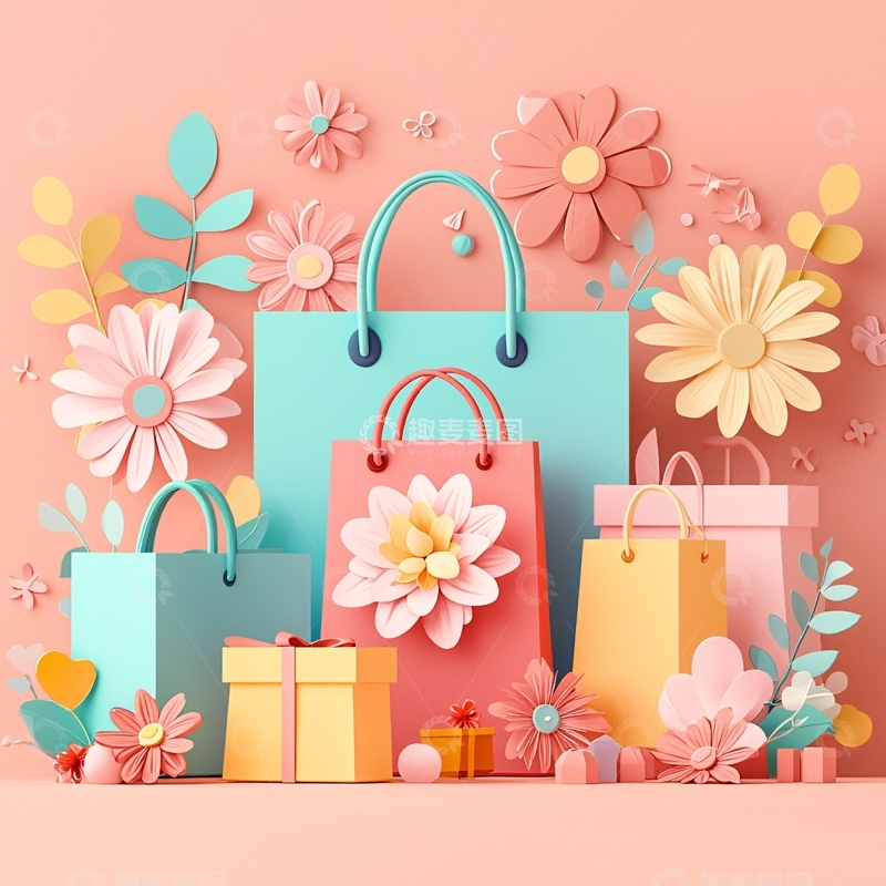 高清大图下载【趣麦麦图】粉色系购物袋