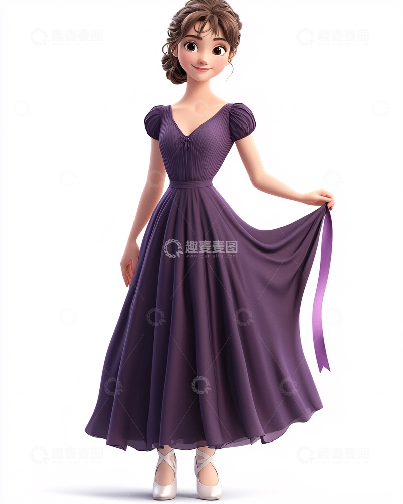 高清大图下载【趣麦麦图】穿着紫色长裙的卡通女孩