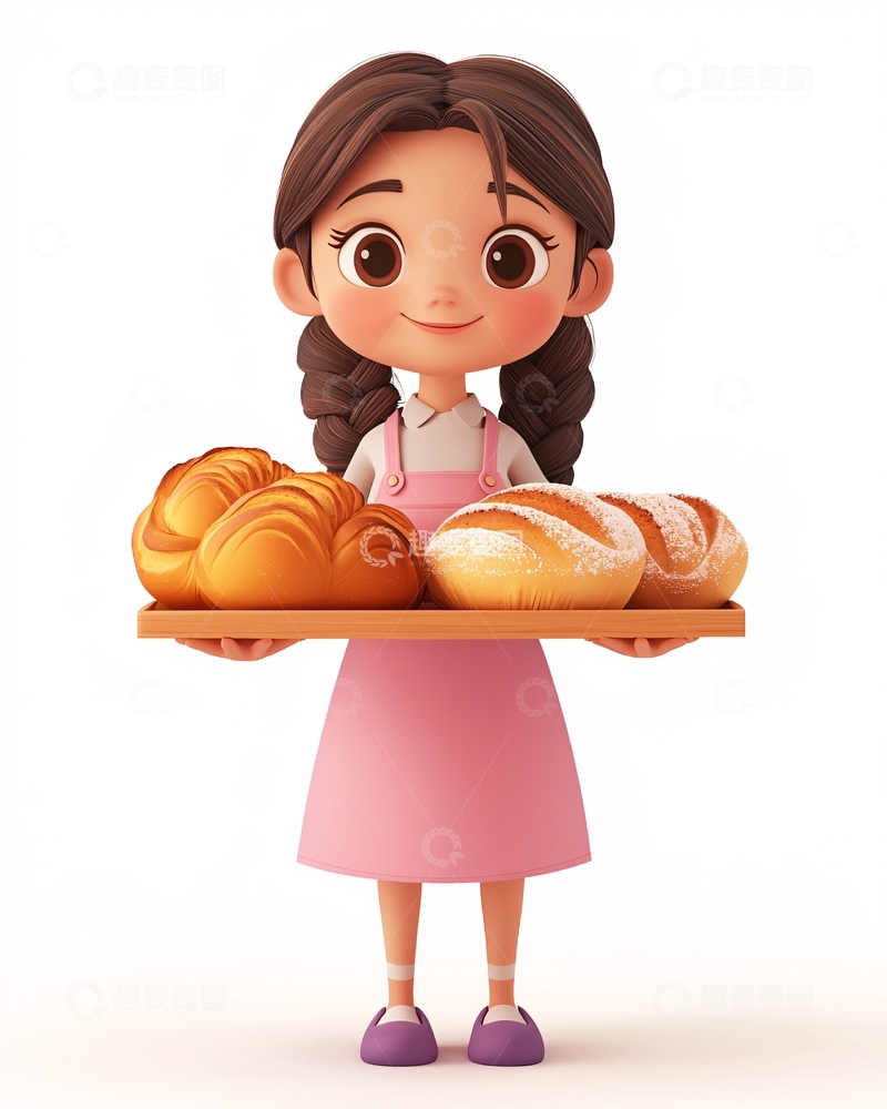 高清大图下载【趣麦麦图】可爱卡通女孩端着面包