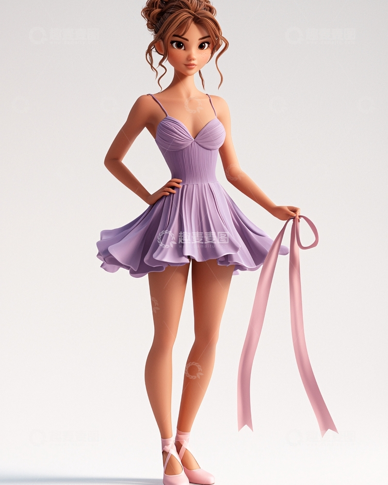 高清大图下载【趣麦麦图】紫色芭蕾舞裙卡通女孩
