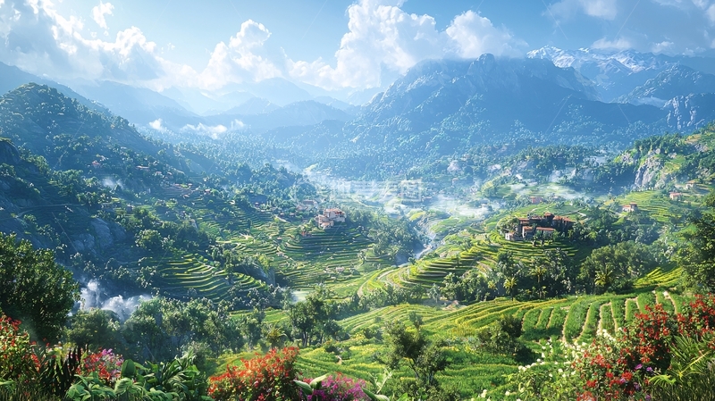 高清大图下载【趣麦麦图】山峦叠嶂的田园风光