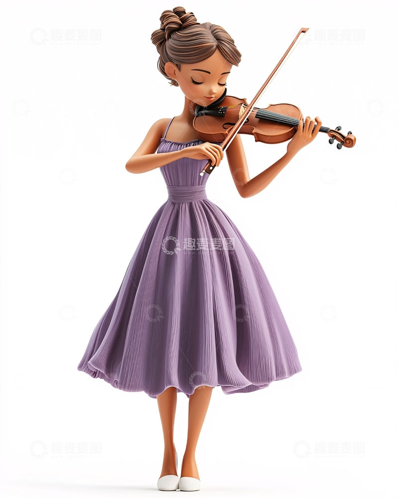 高清大图下载【趣麦麦图】可爱卡通女孩拉小提琴