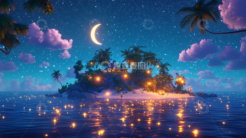 高清大图下载【趣麦麦图】夜晚热带小岛
