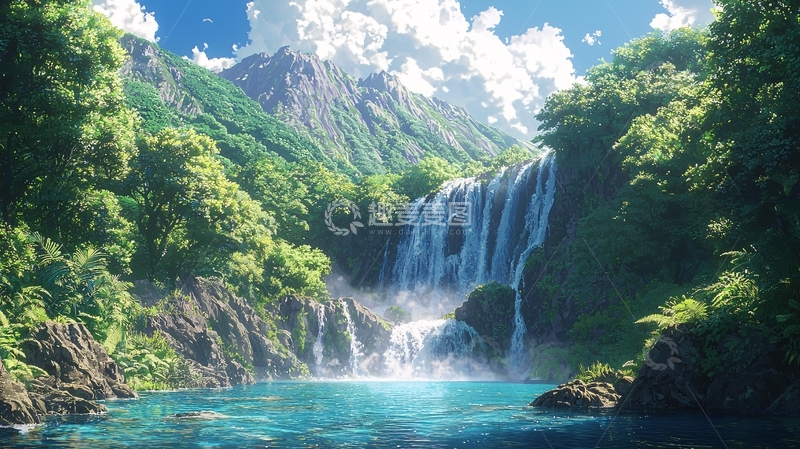 高清大图下载【趣麦麦图】山清水秀瀑布风景
