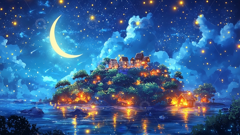 高清大图下载【趣麦麦图】梦幻星空小岛夜景