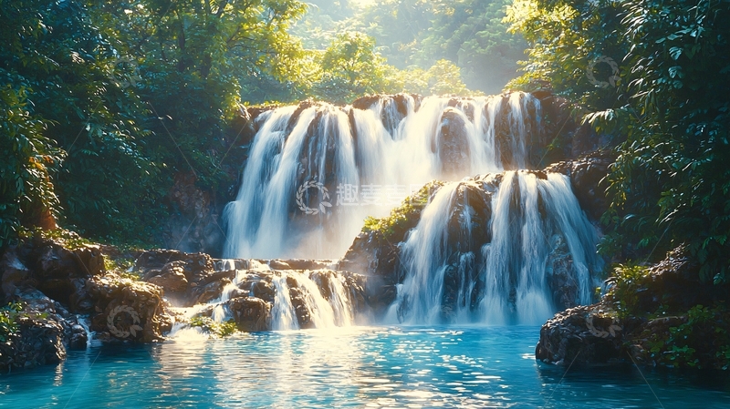 高清大图下载【趣麦麦图】热带雨林瀑布