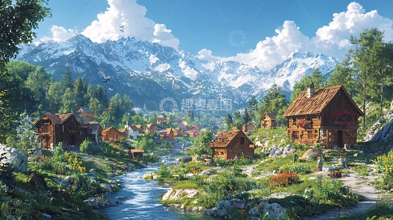 高清大图下载【趣麦麦图】阿尔卑斯山乡村风景