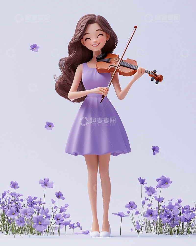 高清大图下载【趣麦麦图】可爱卡通女孩拉小提琴