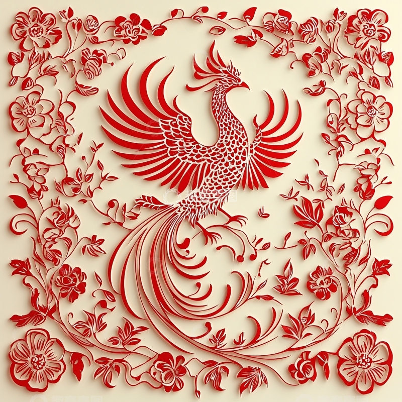 高清大图下载【趣麦麦图】红凤凰花纹图案