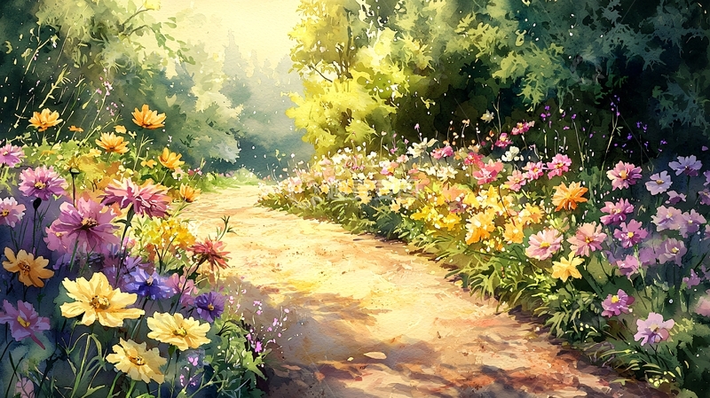 高清大图下载【趣麦麦图】阳光洒满花径小路