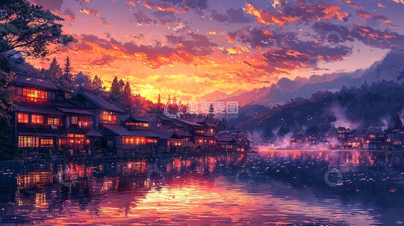 高清大图下载【趣麦麦图】日落小镇