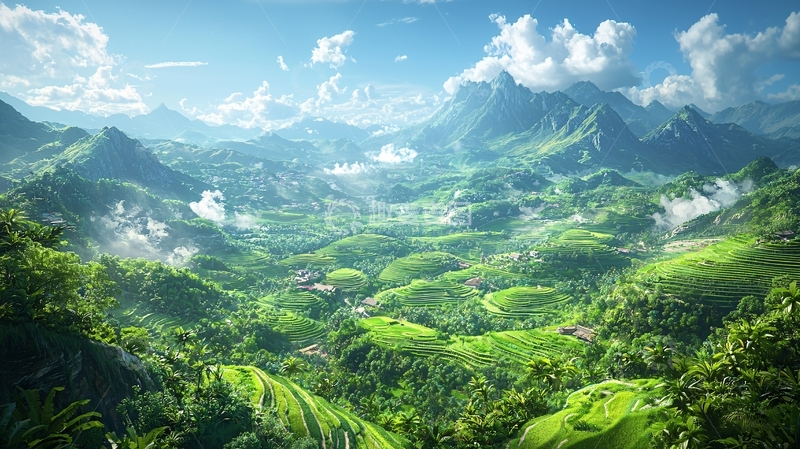 高清大图下载【趣麦麦图】梦幻般壮丽的山峦田园风光