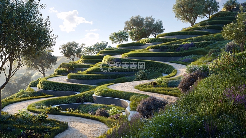 高清大图下载【趣麦麦图】阳光下的梯田花园