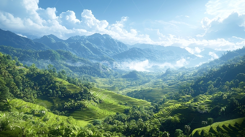 高清大图下载【趣麦麦图】阳光下的绿色山峦