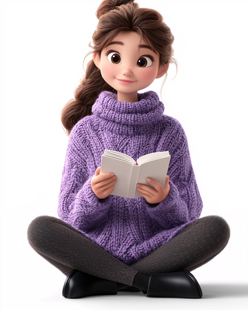 可爱卡通女孩看书
