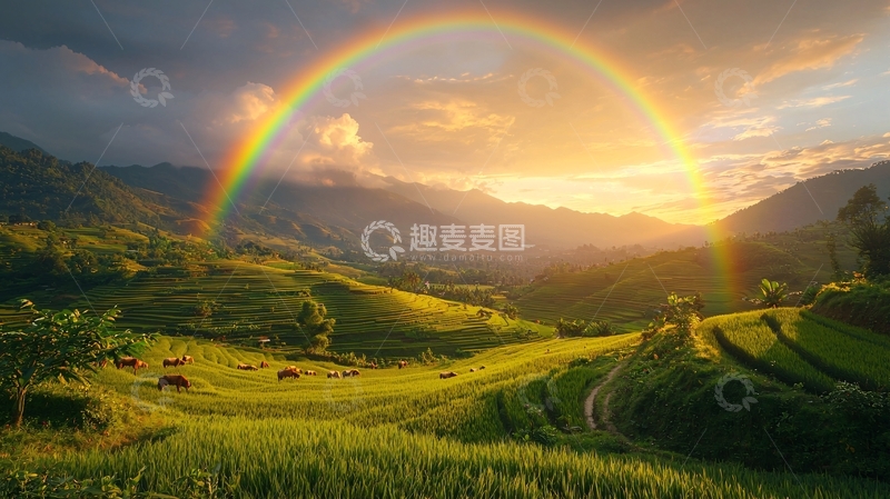 高清大图下载【趣麦麦图】彩虹山峦日落