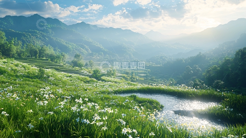 高清大图下载【趣麦麦图】阳光下的山峦田野