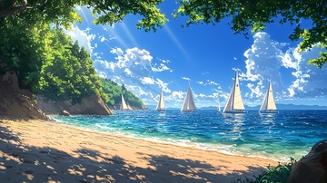 阳光沙滩帆船海景