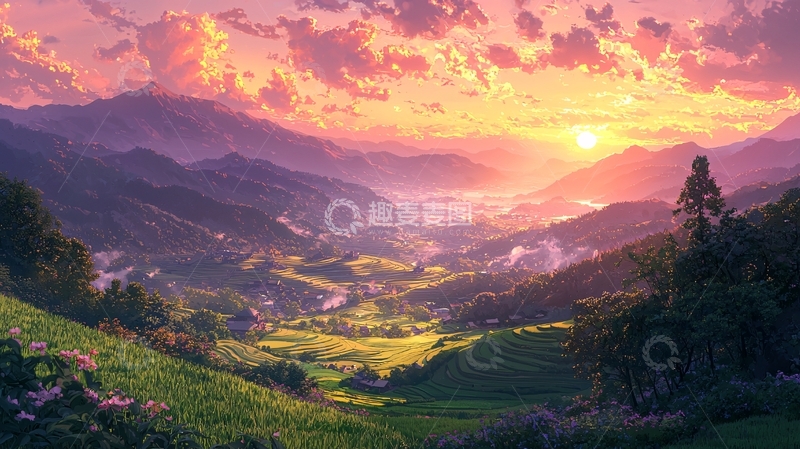 高清大图下载【趣麦麦图】山谷日落美景