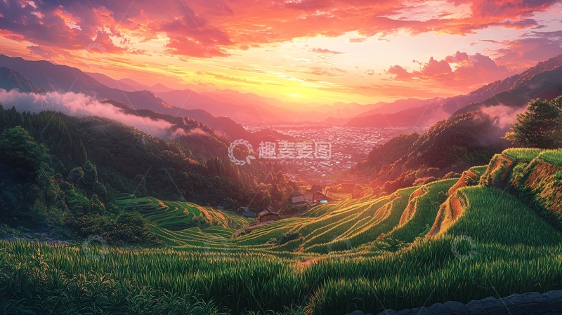 高清大图下载【趣麦麦图】壮丽山河日落景色