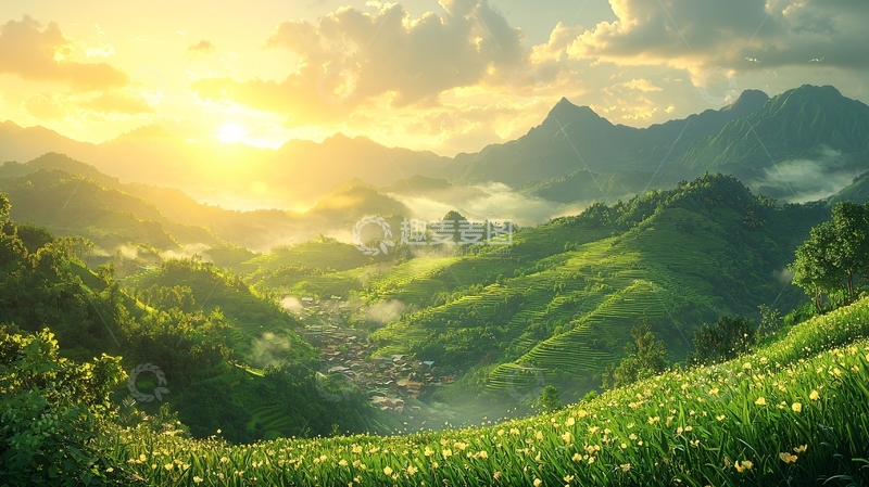 高清大图下载【趣麦麦图】日出山峦美景