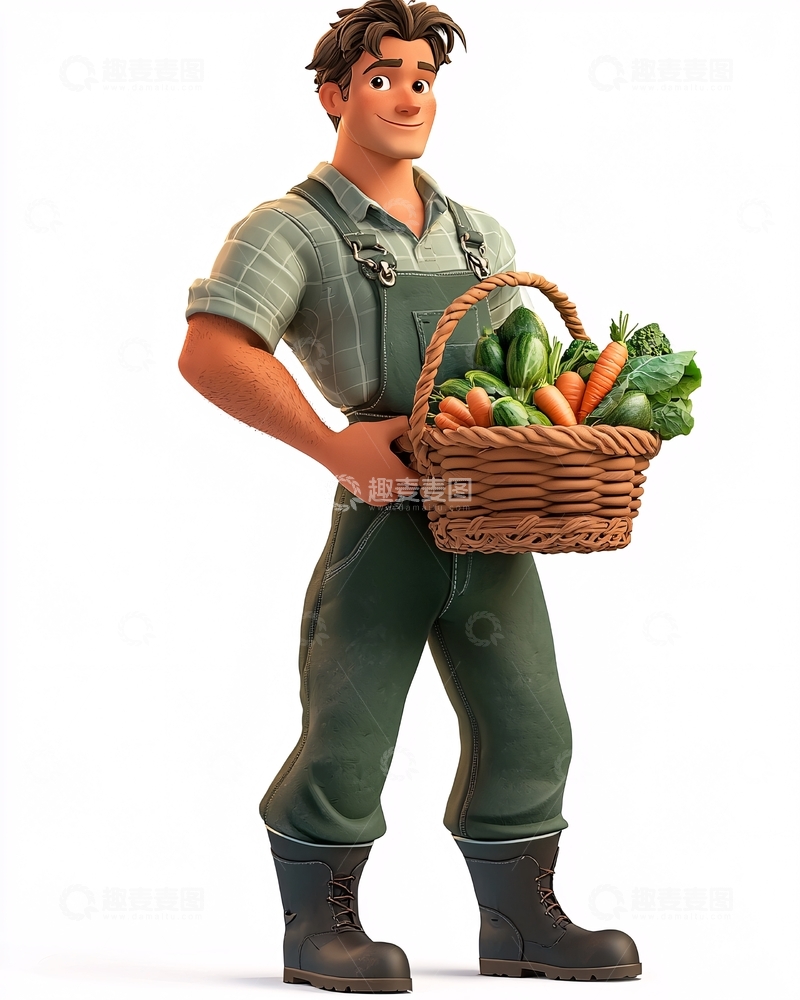 高清大图下载【趣麦麦图】健壮农民抱着蔬菜篮