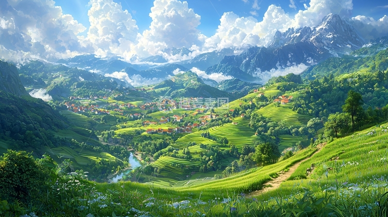 高清大图下载【趣麦麦图】阳光明媚的绿色山谷