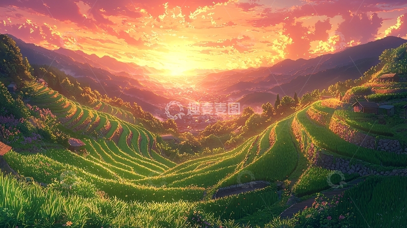 高清大图下载【趣麦麦图】日出云海梯田美景
