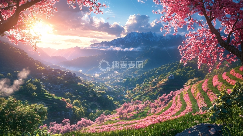 高清大图下载【趣麦麦图】樱花盛开的山谷