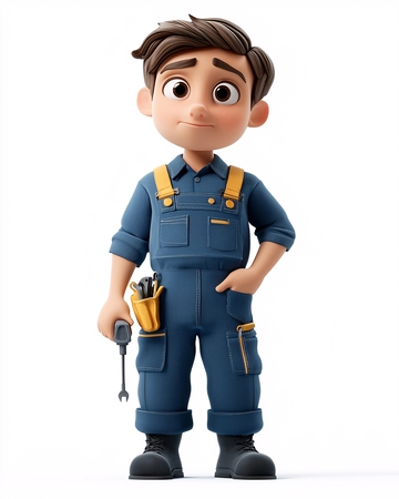 卡通小男孩修理工