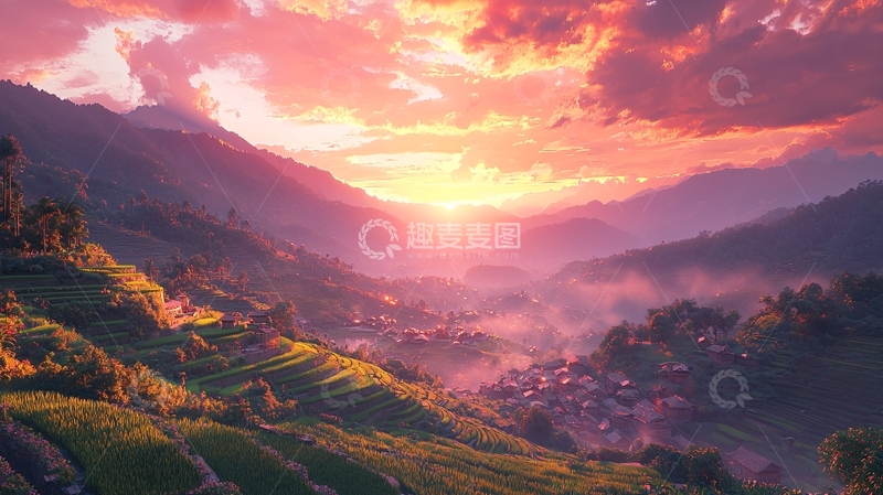 高清大图下载【趣麦麦图】梦幻般日出山谷景色