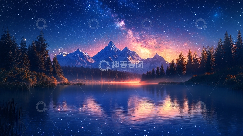 高清大图下载【趣麦麦图】星空下的雪山湖泊56