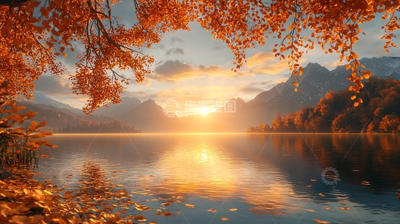 高清大图下载【趣麦麦图】秋日湖泊山峦日出