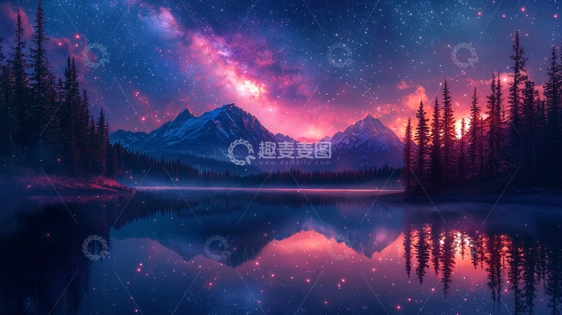 高清大图下载【趣麦麦图】梦幻星空山湖倒影