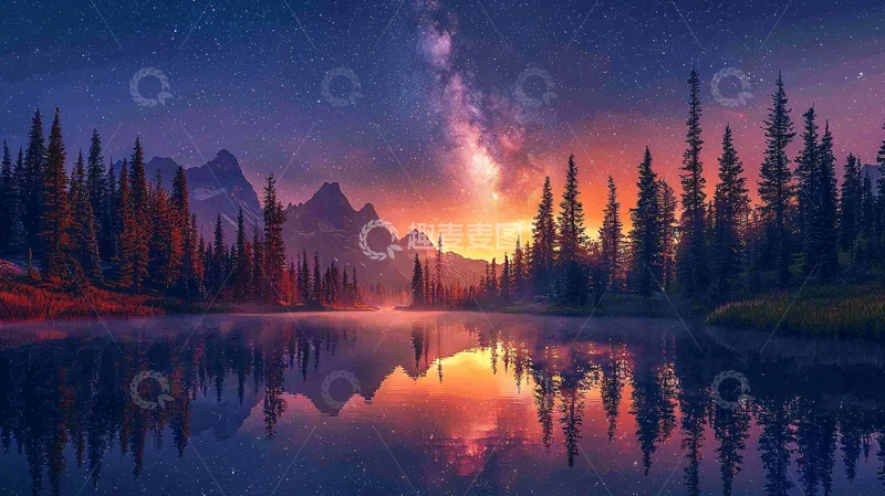 高清大图下载【趣麦麦图】星空下的湖泊山峦