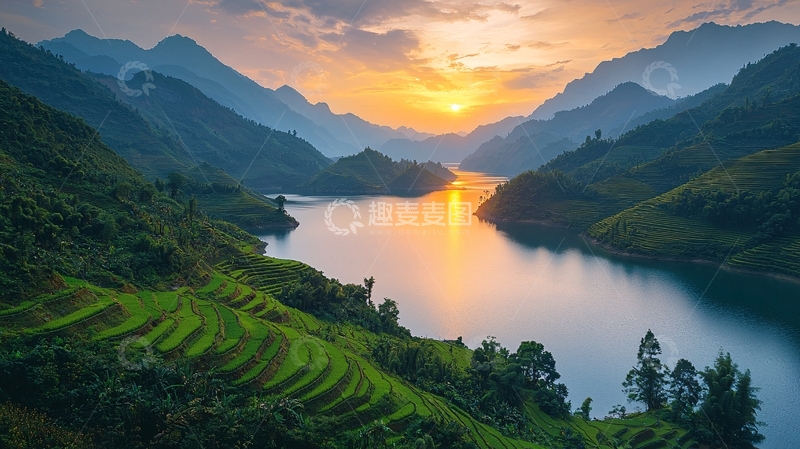 高清大图下载【趣麦麦图】山水日落