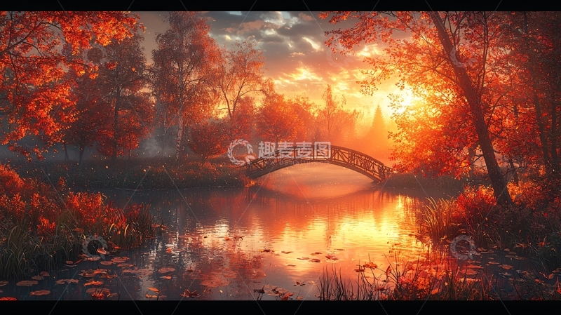 高清大图下载【趣麦麦图】秋日清晨雾气小桥