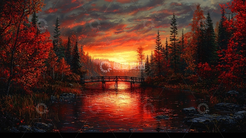 高清大图下载【趣麦麦图】秋日森林日落