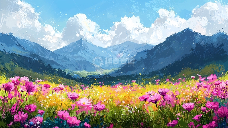 高清大图下载【趣麦麦图】彩色花海山峰