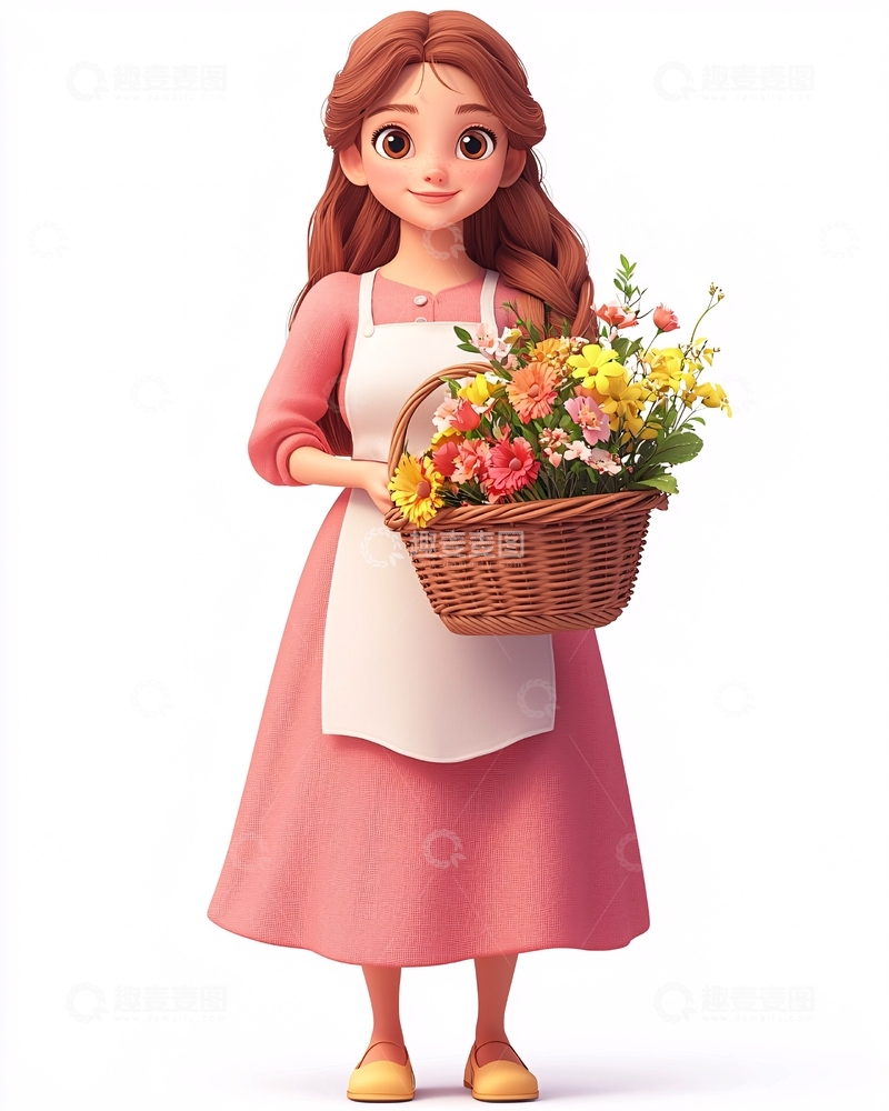 高清大图下载【趣麦麦图】红发女孩提花篮
