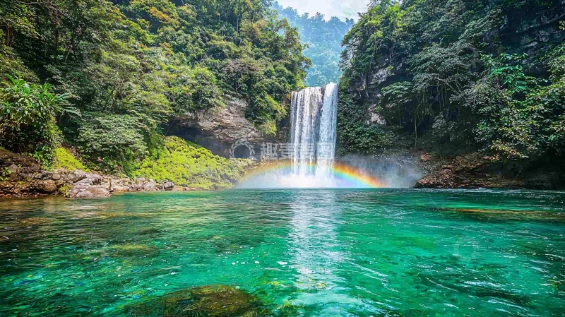 高清大图下载【趣麦麦图】瀑布彩虹绿水