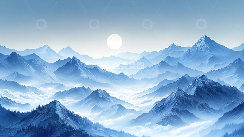 高清大图下载【趣麦麦图】蓝色山脉